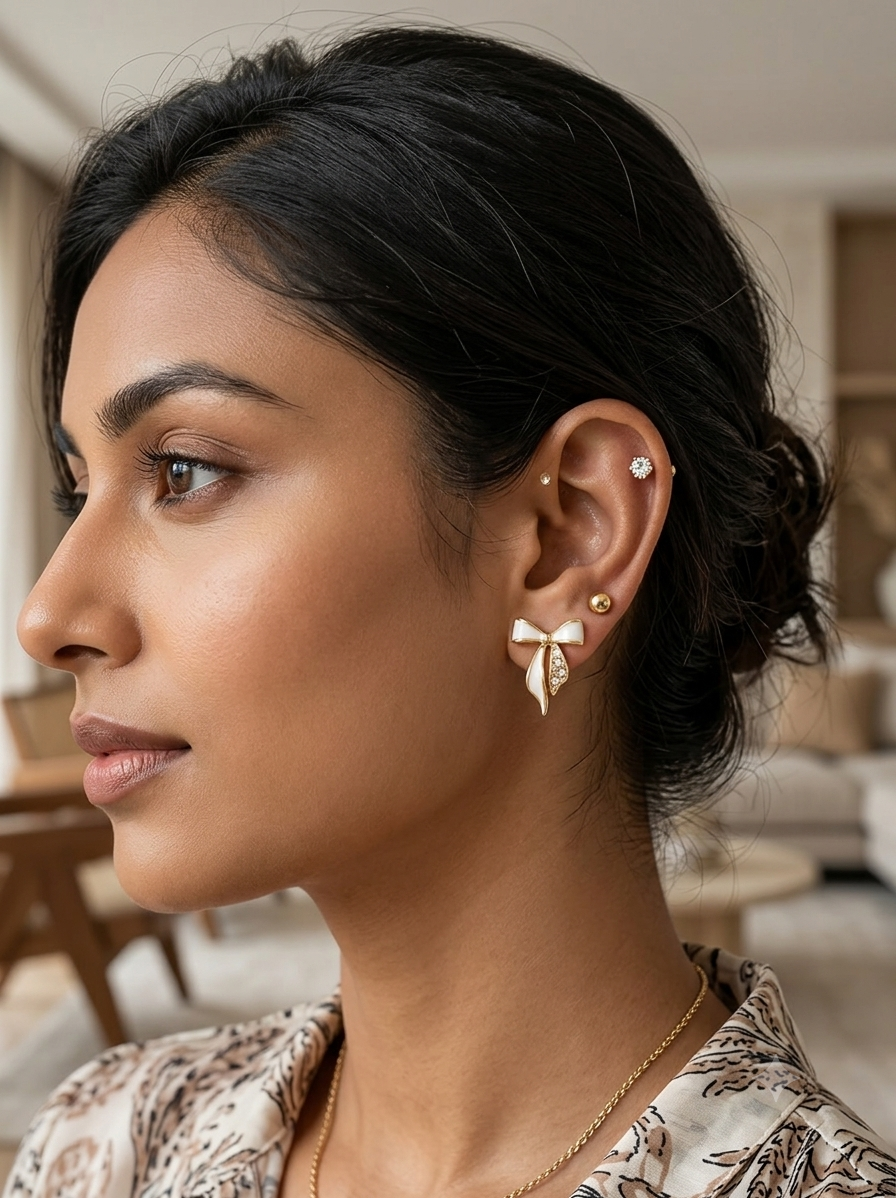 3-Pair Elegant Bow & Stud Earring Set