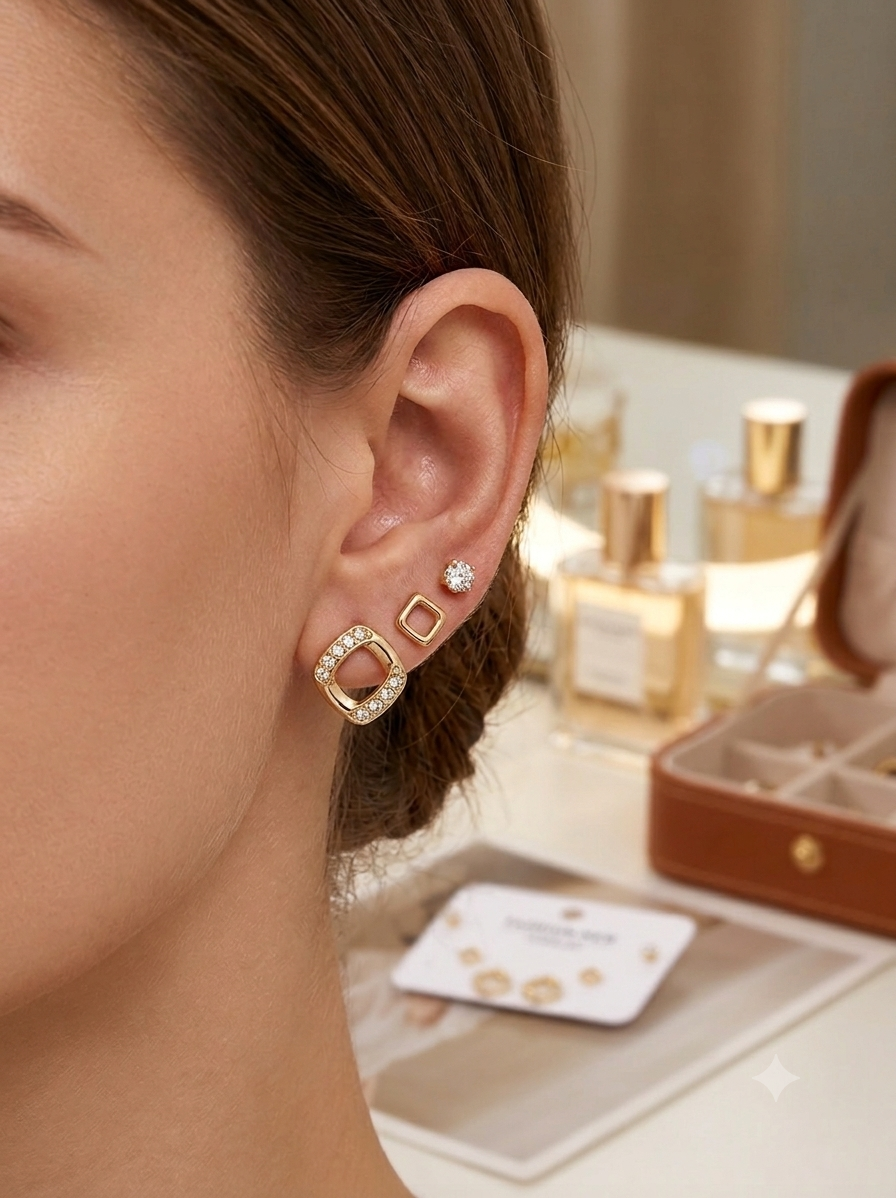 Elegance Multi-Piercing Gold Earring Set
