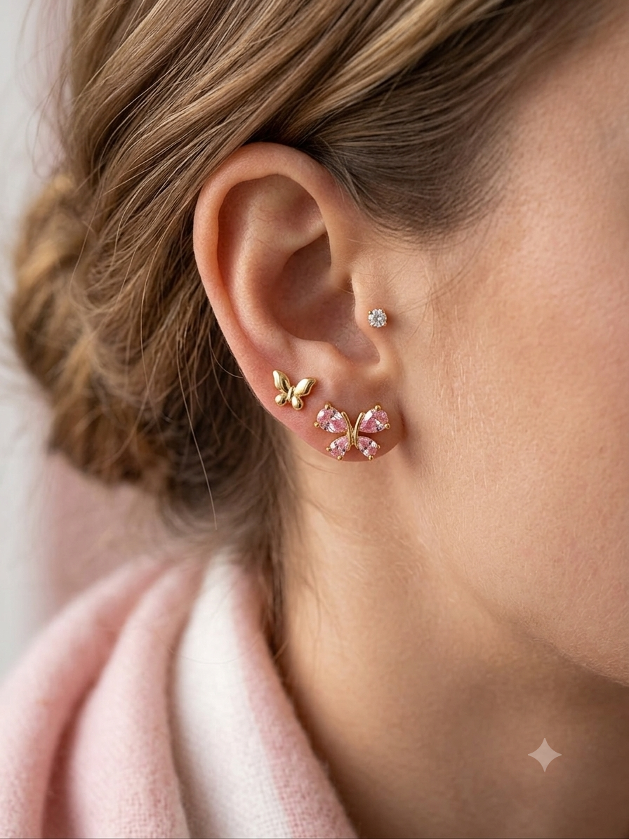 Sparkling Butterfly & Stud Earring Set (3-Pair Set)