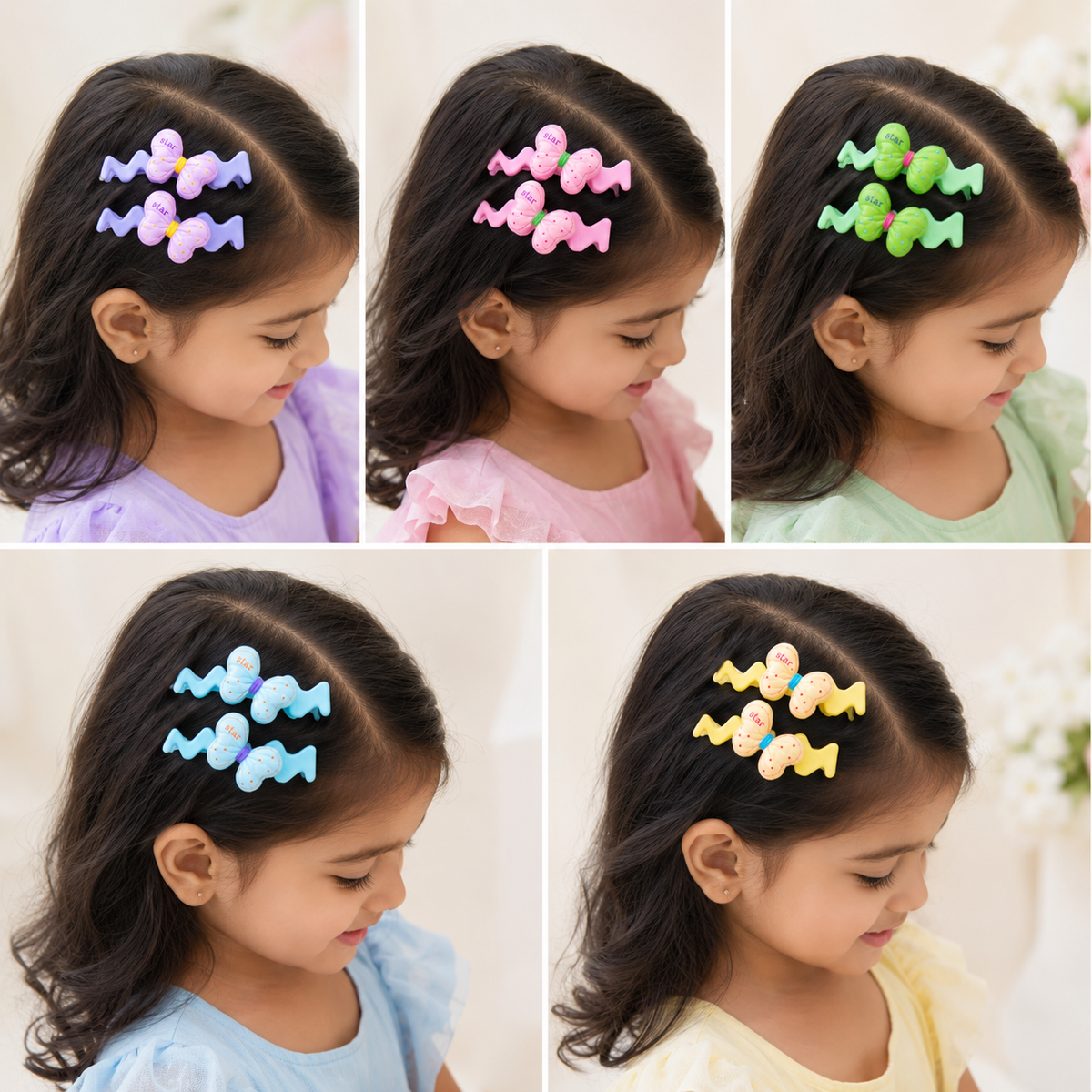 Pastel Butterfly Zigzag Hair Clips Set (2×5 pieces)