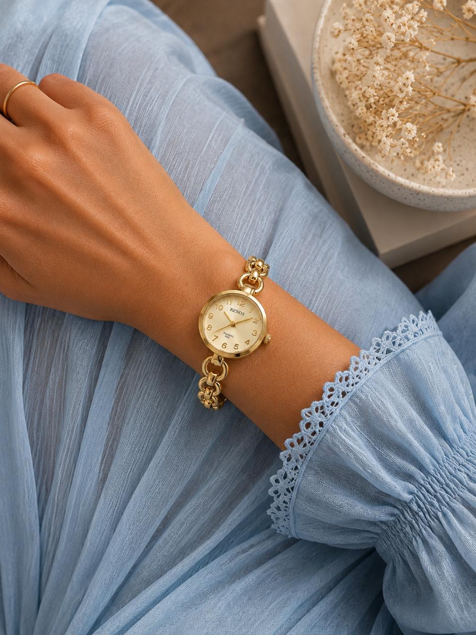 RENOS Gold-Tone Chain Bracelet Watch