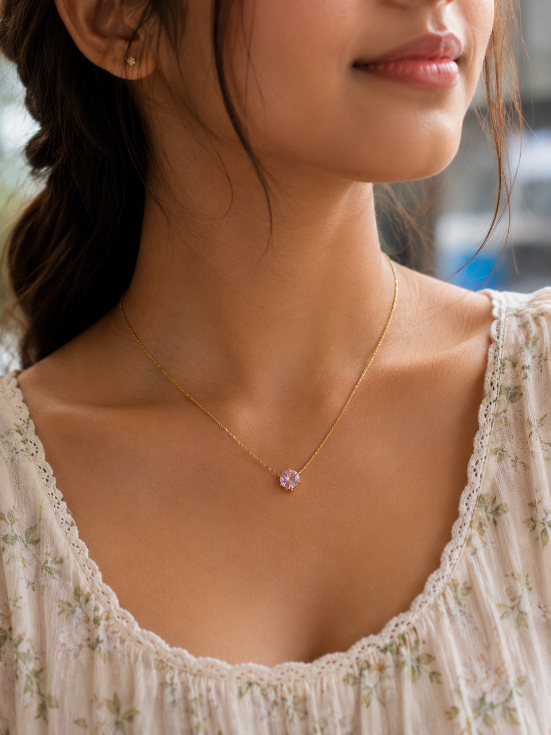 Pink Gemstone Gold Necklace