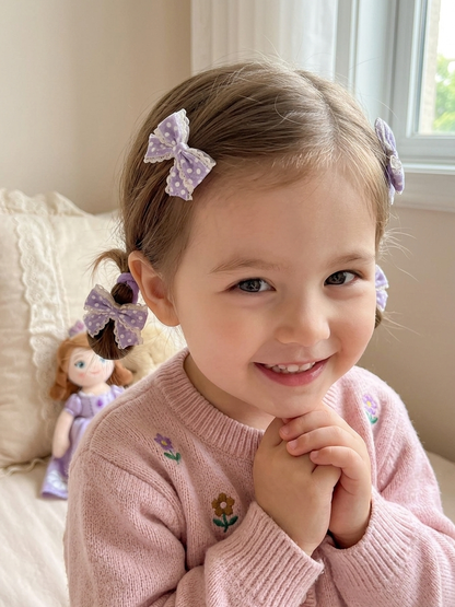Sparkling Polka Dot Bow Hair Ties for Little Girls (2×5 pieces)