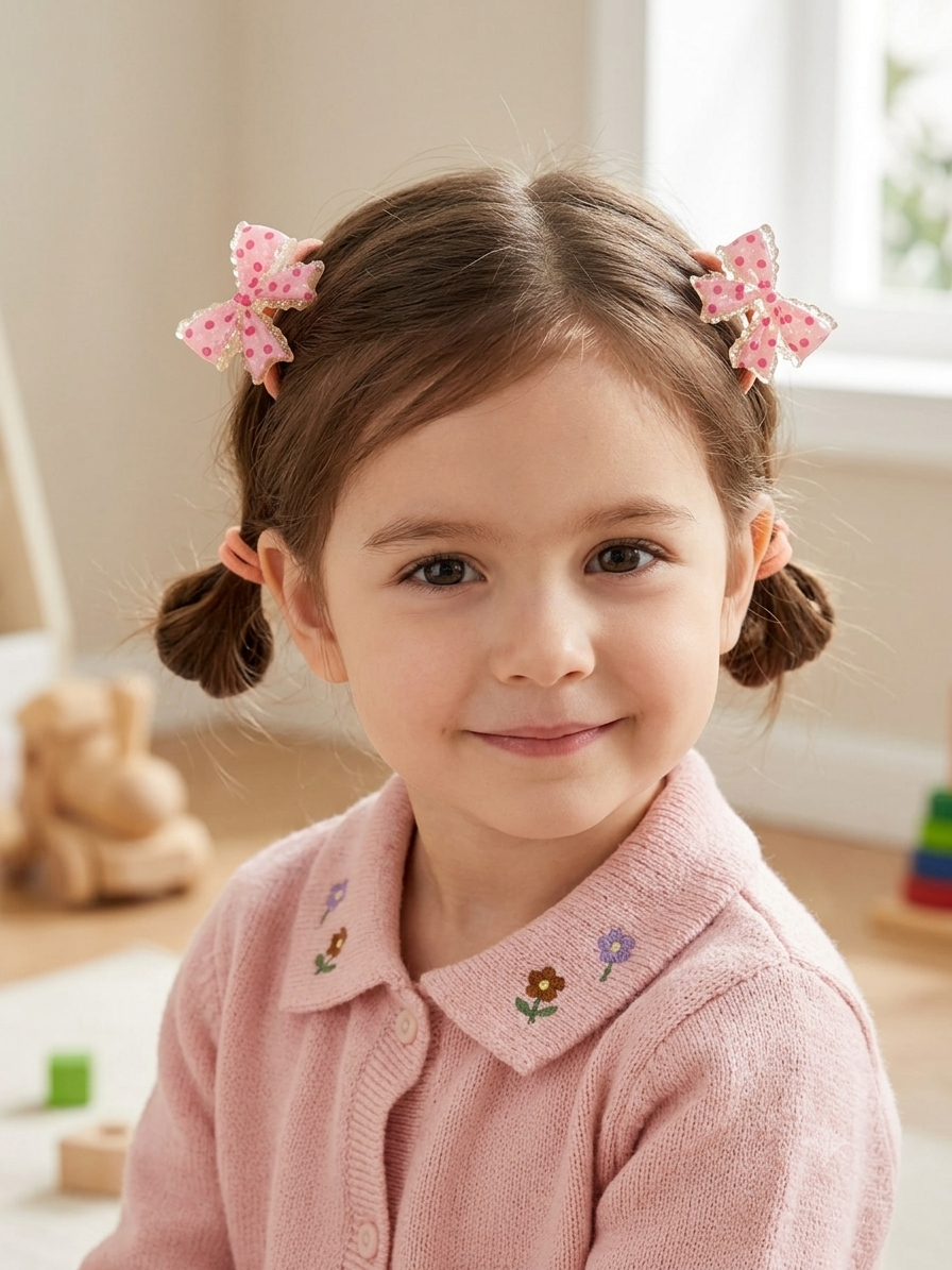 Sparkling Polka Dot Bow Hair Ties for Little Girls (2×5 pieces)