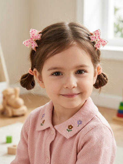 Sparkling Polka Dot Bow Hair Ties for Little Girls (2×5 pieces)