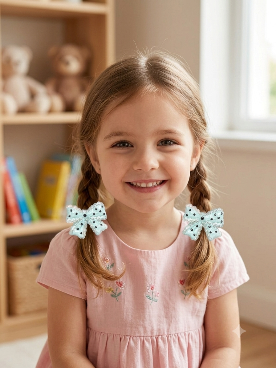 Sparkling Polka Dot Bow Hair Ties for Little Girls (2×5 pieces)