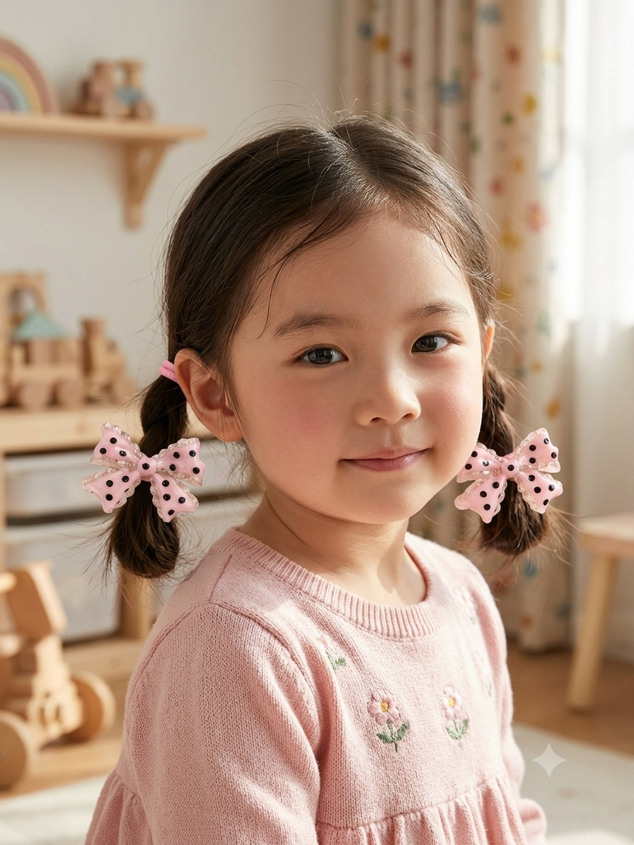 Sparkling Polka Dot Bow Hair Ties for Little Girls (2×5 pieces)