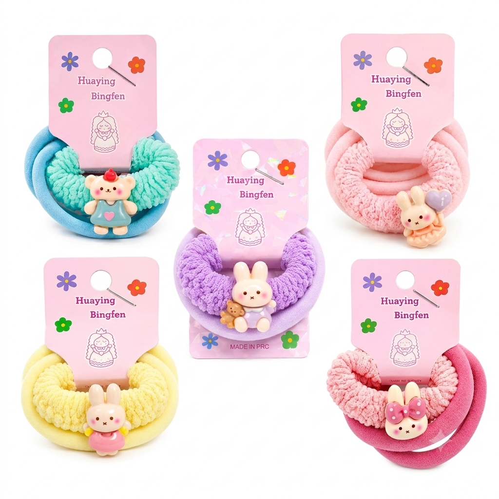Adorable Pastel Hair Tie Sets with Cute Animal Charms (2×5 pieces)