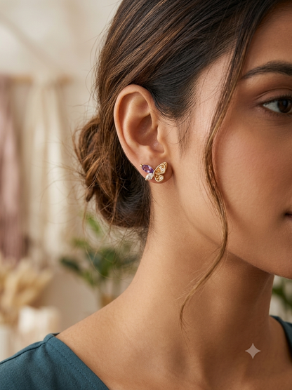 Elegant Butterfly CZ Stud Earrings