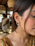 Gold-Plated Pearl &amp; Crystal Round Stud Earrings for Women