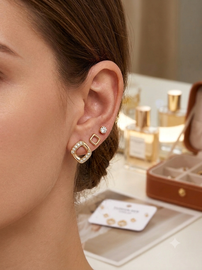 Elegance Multi-Piercing Gold Earring Set