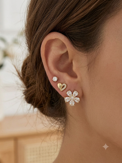 3-Pair Gold &amp; Crystal Earring Set