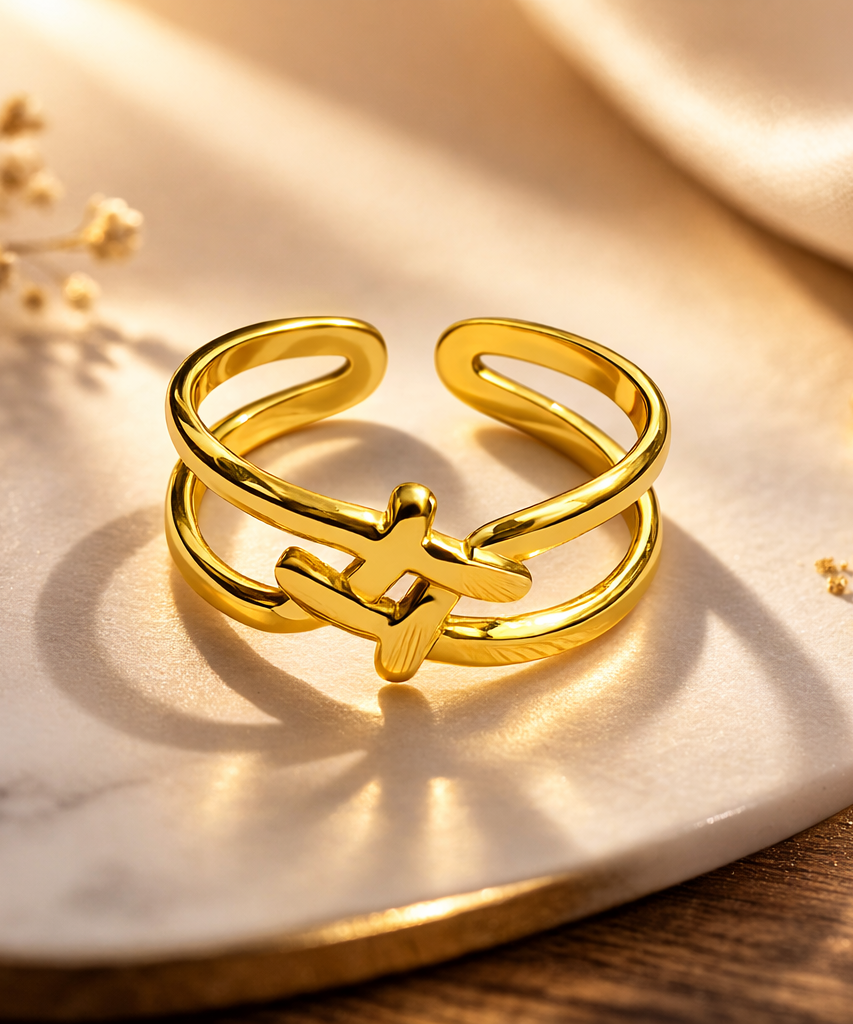 Golden Cross Adjustable Ring