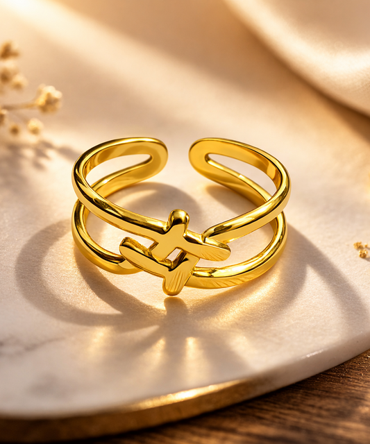 Golden Cross Adjustable Ring