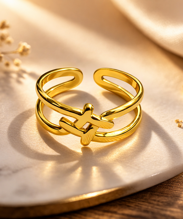 Golden Cross Adjustable Ring