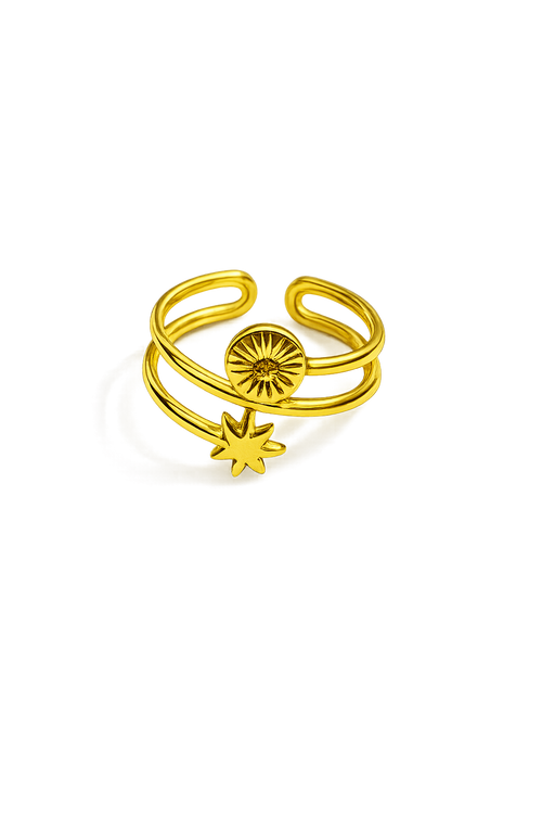 Celestial Sun & Star Adjustable Ring