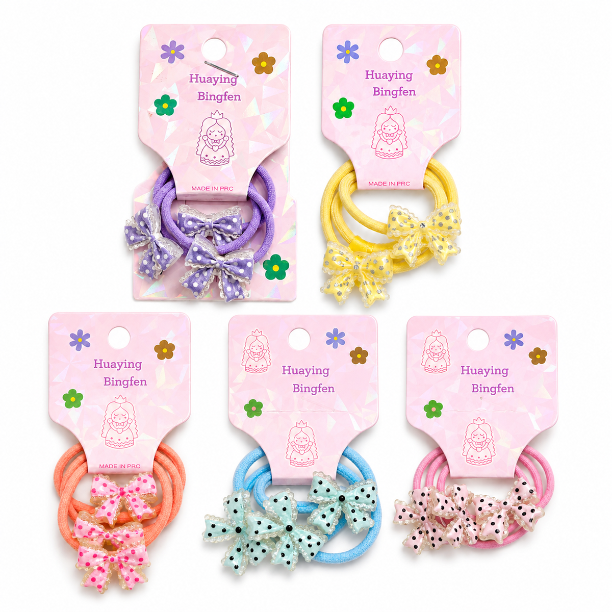 Sparkling Polka Dot Bow Hair Ties for Little Girls (2×5 pieces)