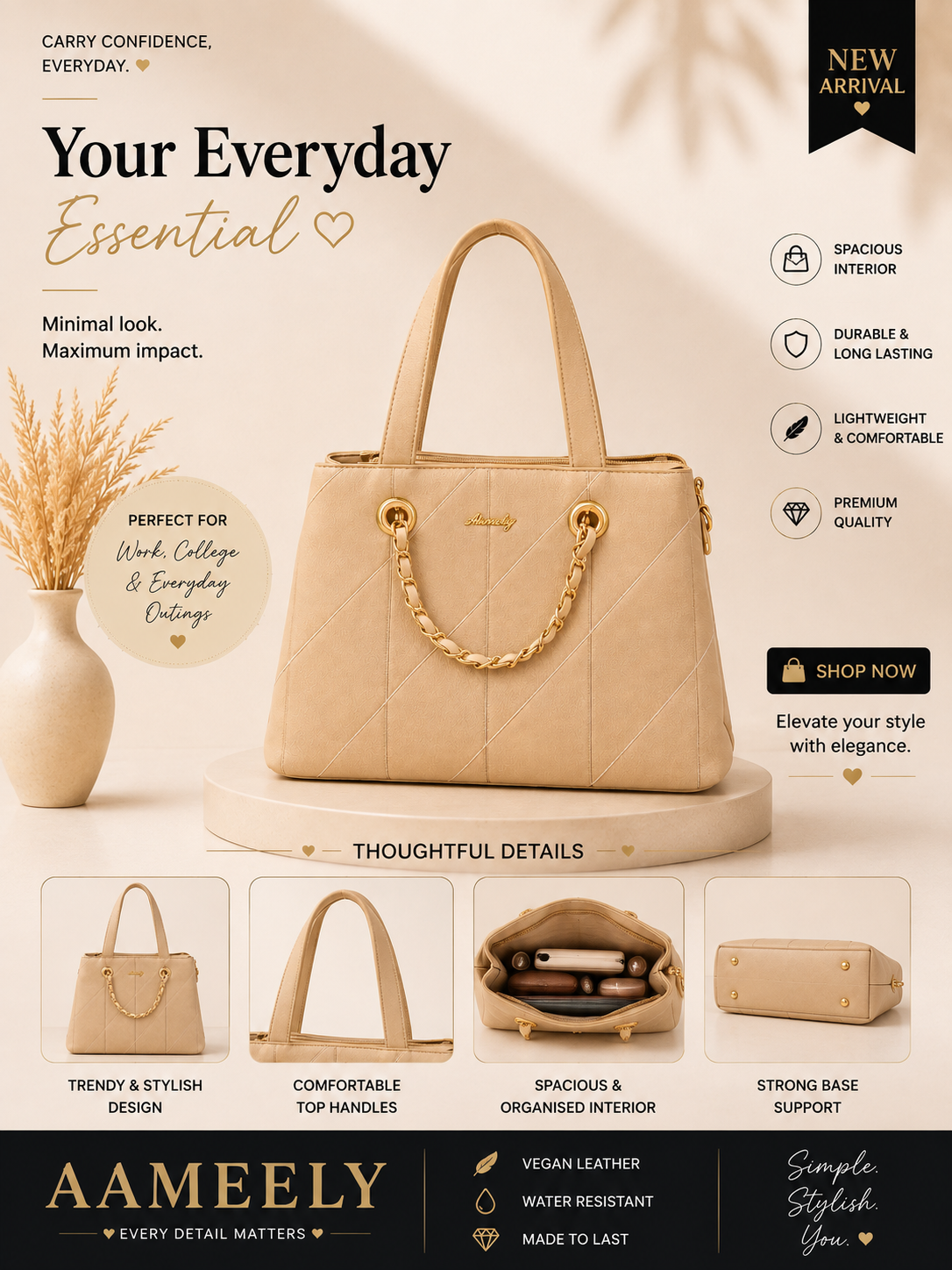 Elegant Beige Chain Tote Bag