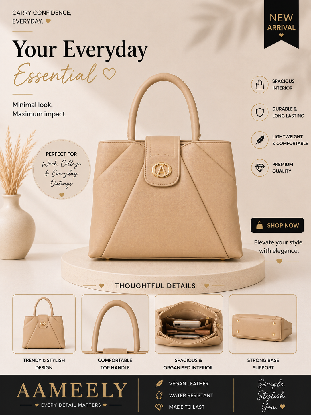 Elegant Beige Structured Handbag