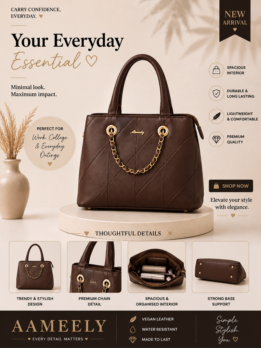 Elegant Brown Women's Handbag