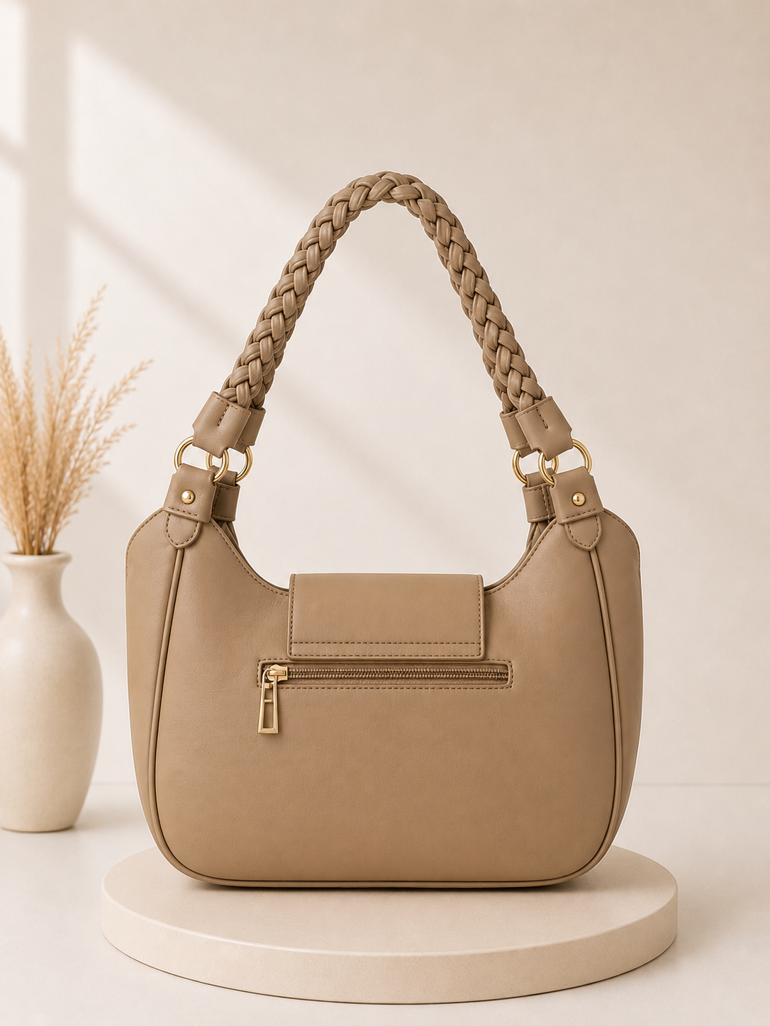 Pleated Shoulder Handbag – French Beige