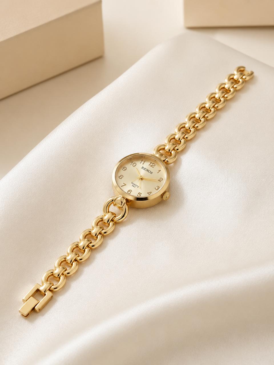 RENOS Gold-Tone Chain Bracelet Watch