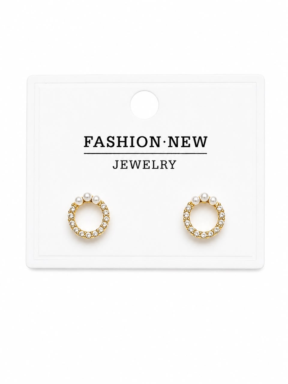 Gold-Plated Pearl &amp; Crystal Round Stud Earrings for Women