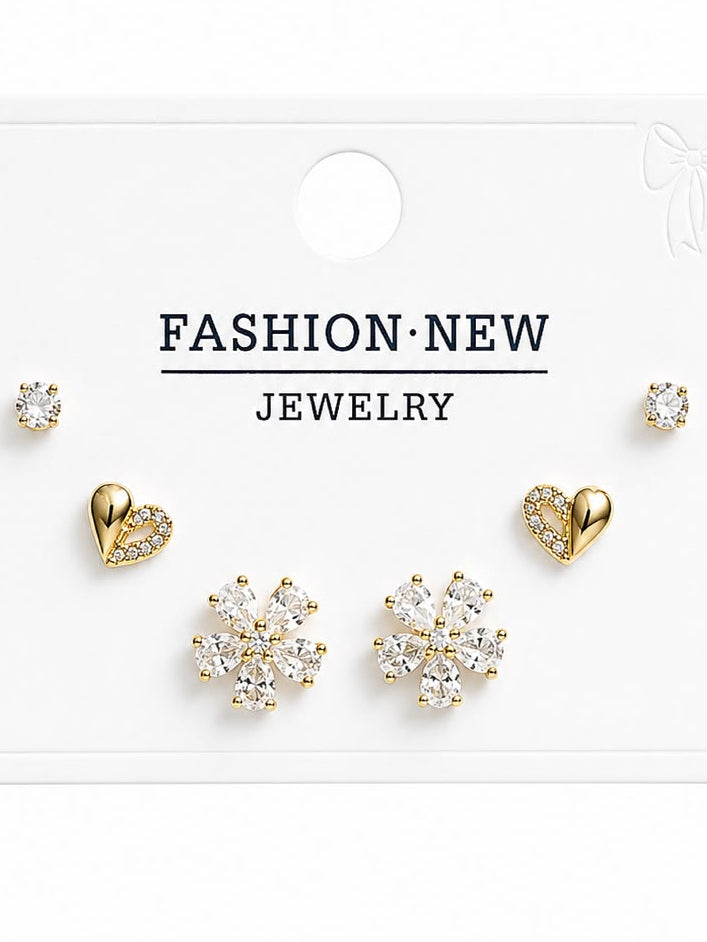 3-Pair Gold &amp; Crystal Earring Set