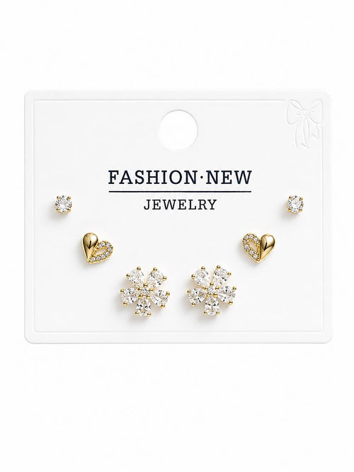 3-Pair Gold &amp; Crystal Earring Set