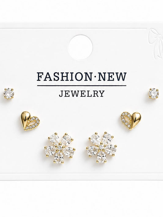 3-Pair Gold &amp; Crystal Earring Set
