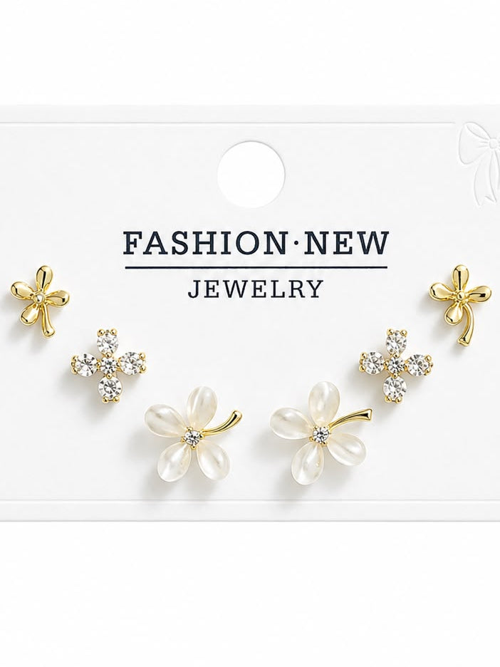 Elegant Floral Earring Set (3-Pair Multipack)