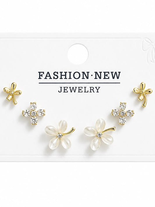 Elegant Floral Earring Set (3-Pair Multipack)
