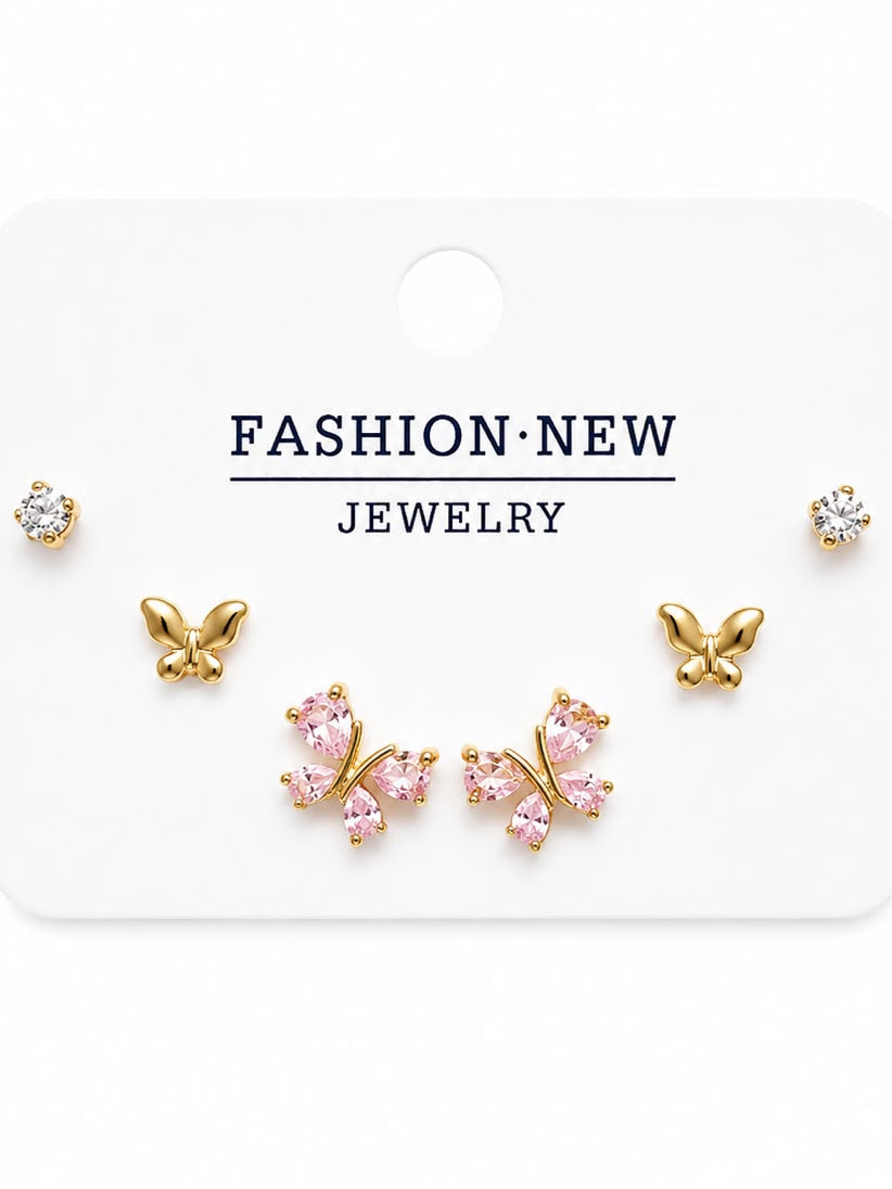 Sparkling Butterfly &amp; Stud Earring Set (3-Pair Set)