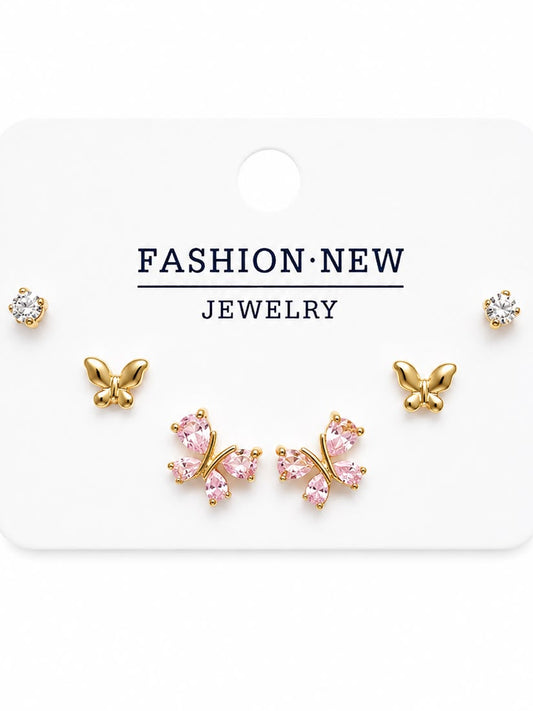 Sparkling Butterfly &amp; Stud Earring Set (3-Pair Set)