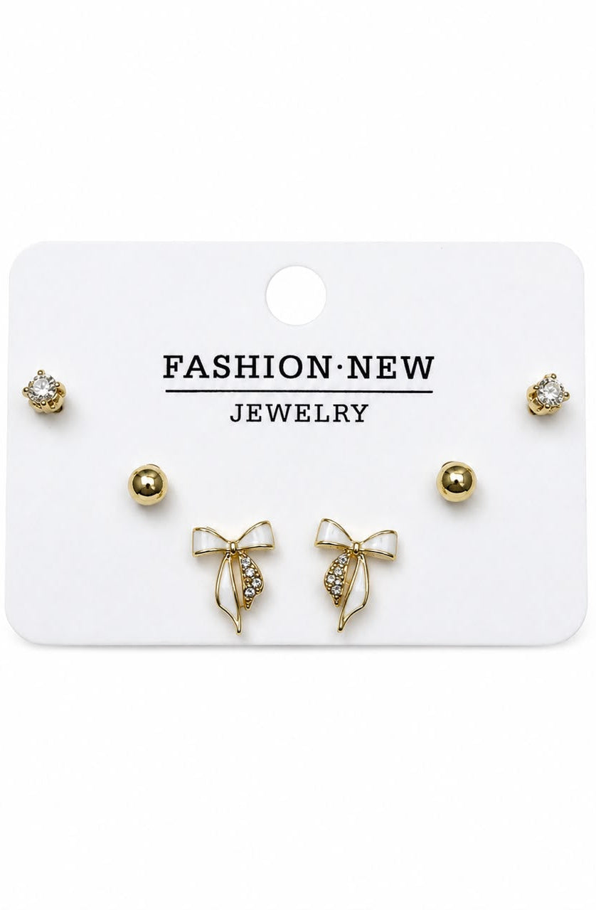 3-Pair Elegant Bow &amp; Stud Earring Set