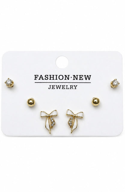 3-Pair Elegant Bow &amp; Stud Earring Set
