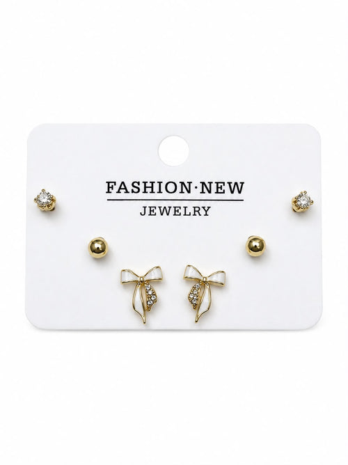 3-Pair Elegant Bow &amp; Stud Earring Set