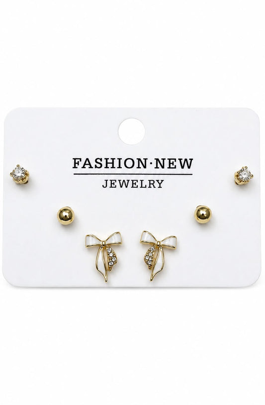 3-Pair Elegant Bow &amp; Stud Earring Set