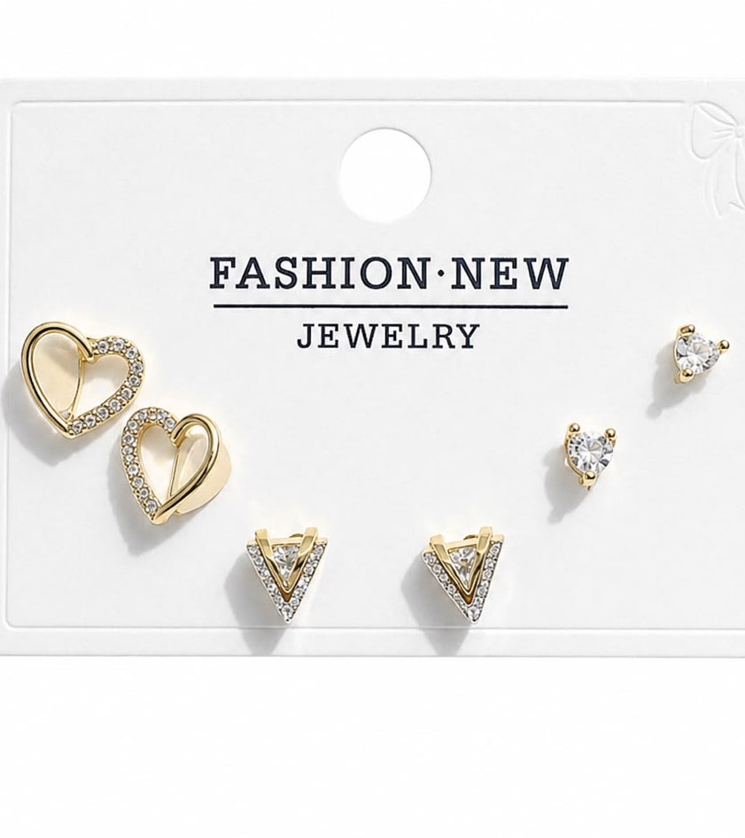 3-Pair Gold-Tone Stud Earrings Set