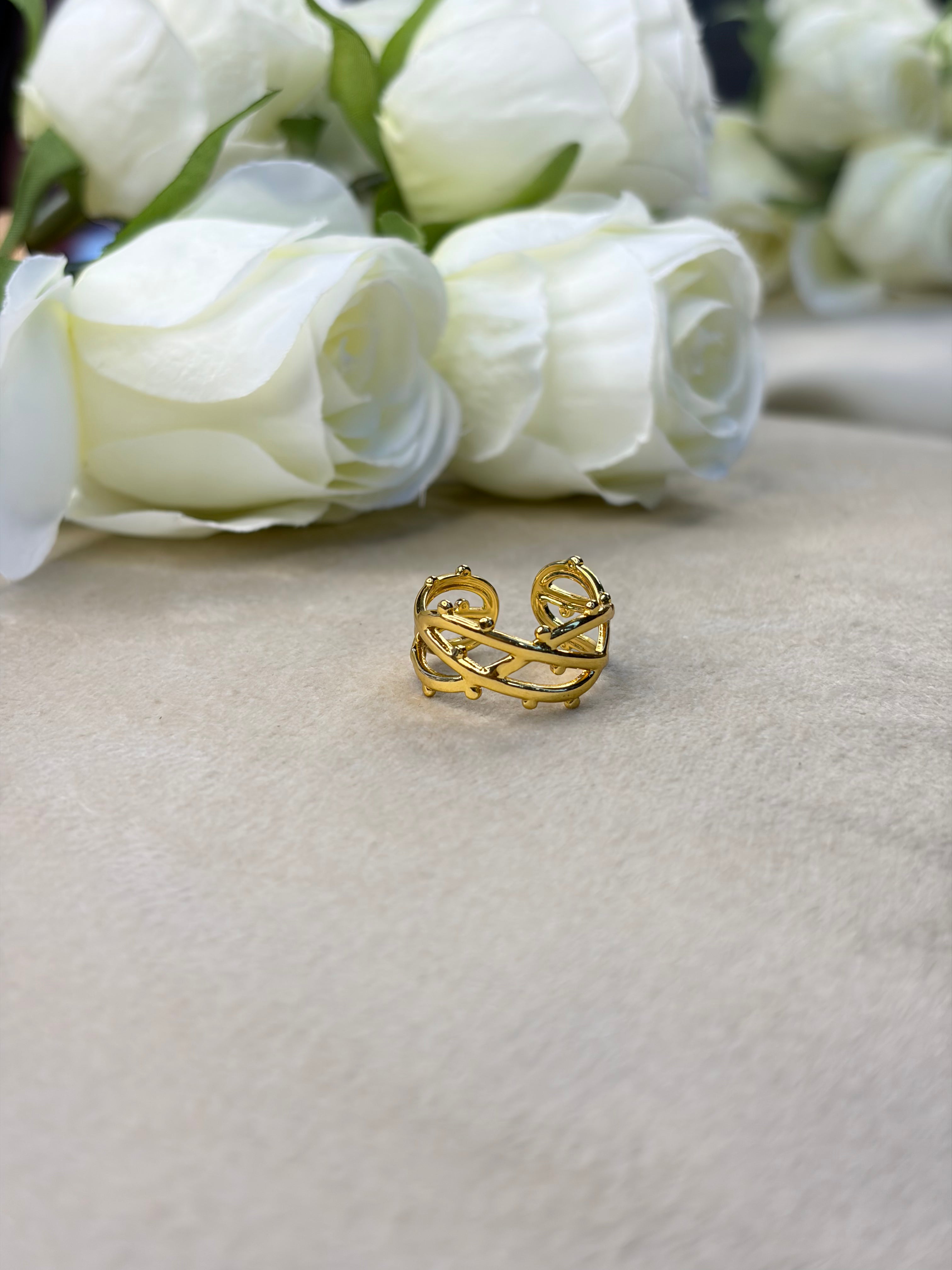 Elegant Gold Finish Open Adjustable Ring