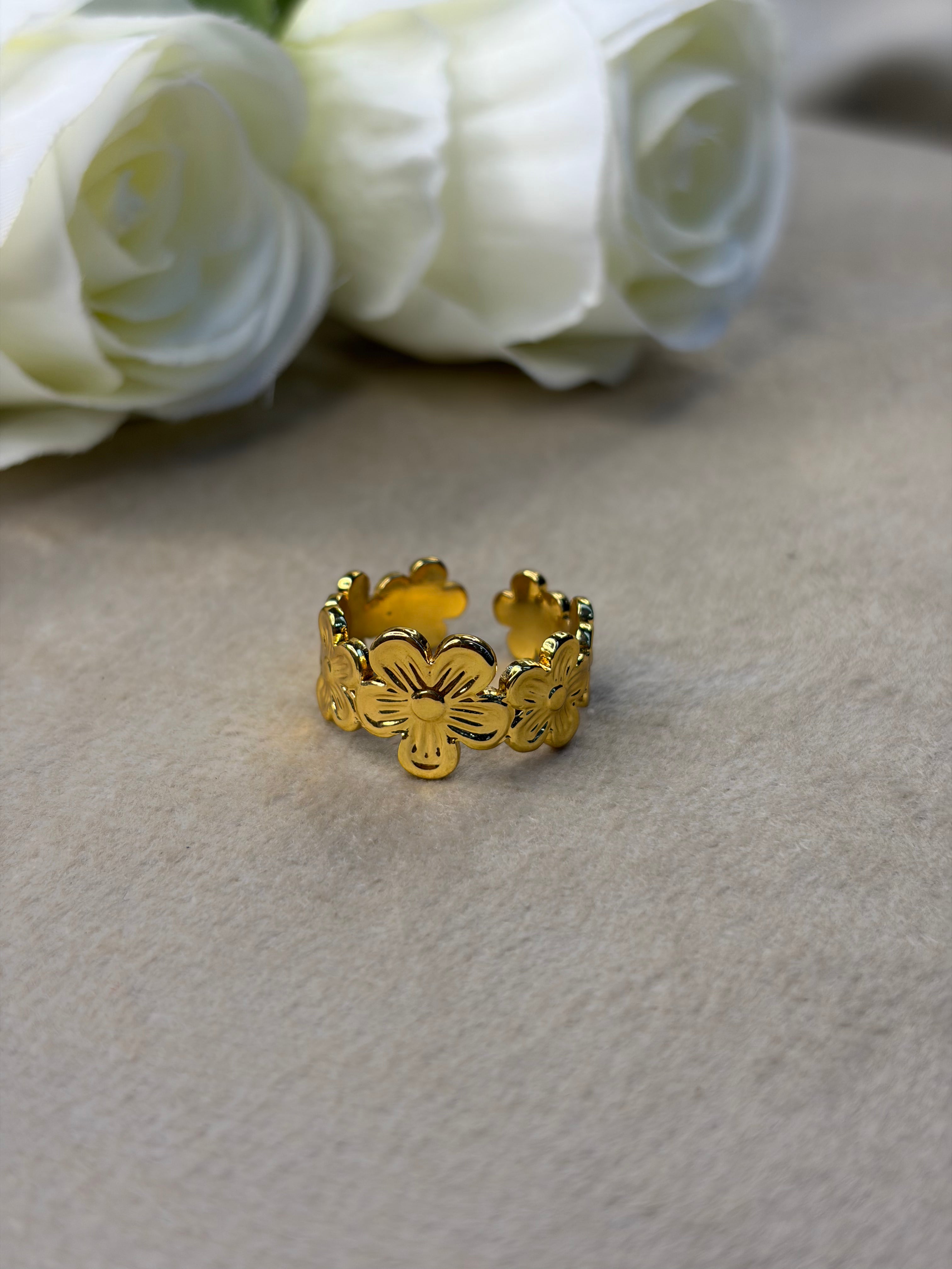 Floral Gold Finish Adjustable Ring