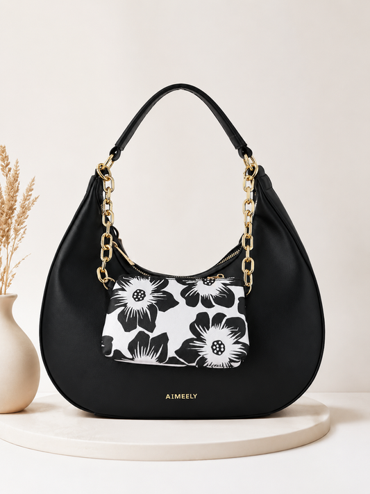 Classic Black Shoulder Bag with Pouch