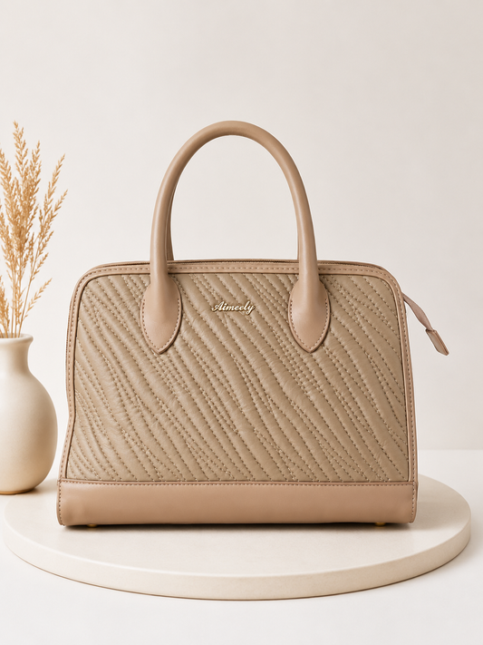 Elegant Quilted Tote Handbag – Beige