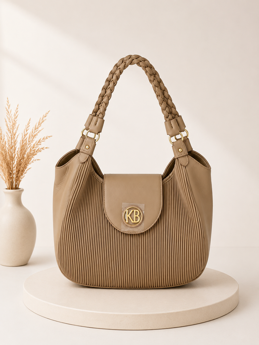 Pleated Shoulder Handbag – French Beige