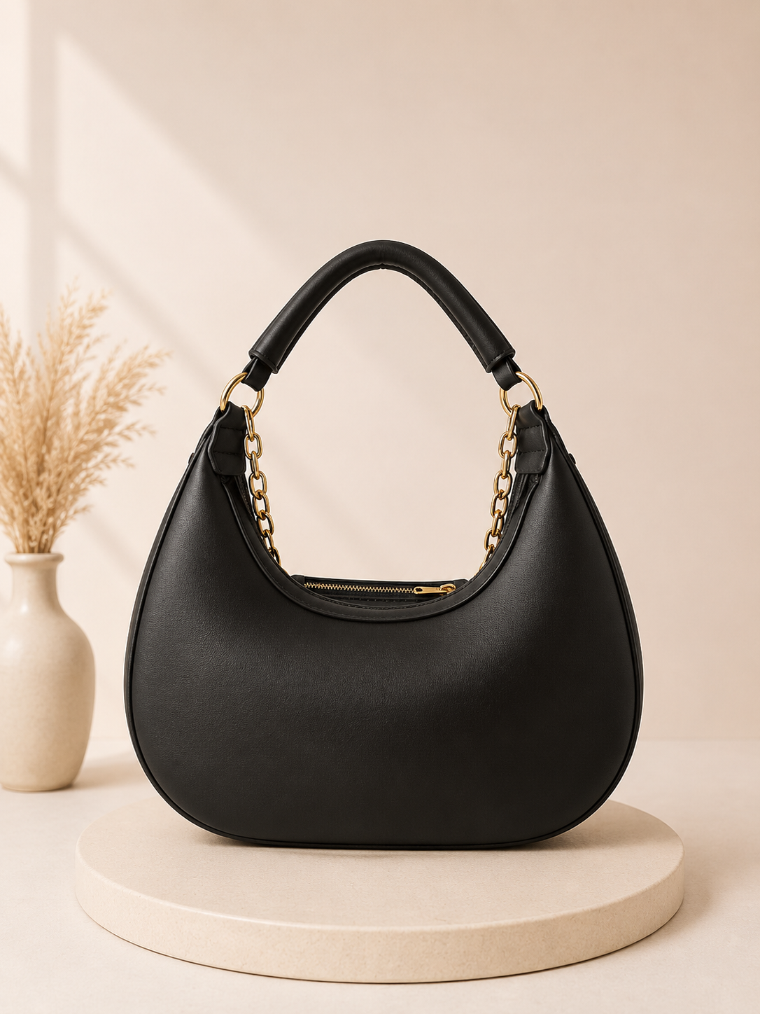 Classic Black Shoulder Bag with Pouch