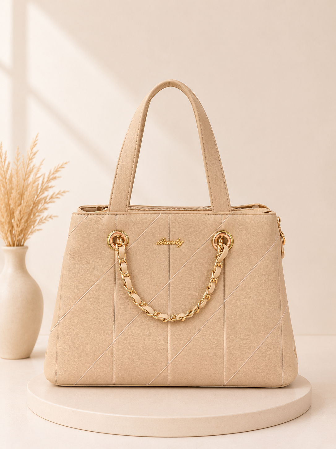 Elegant Beige Chain Tote Bag