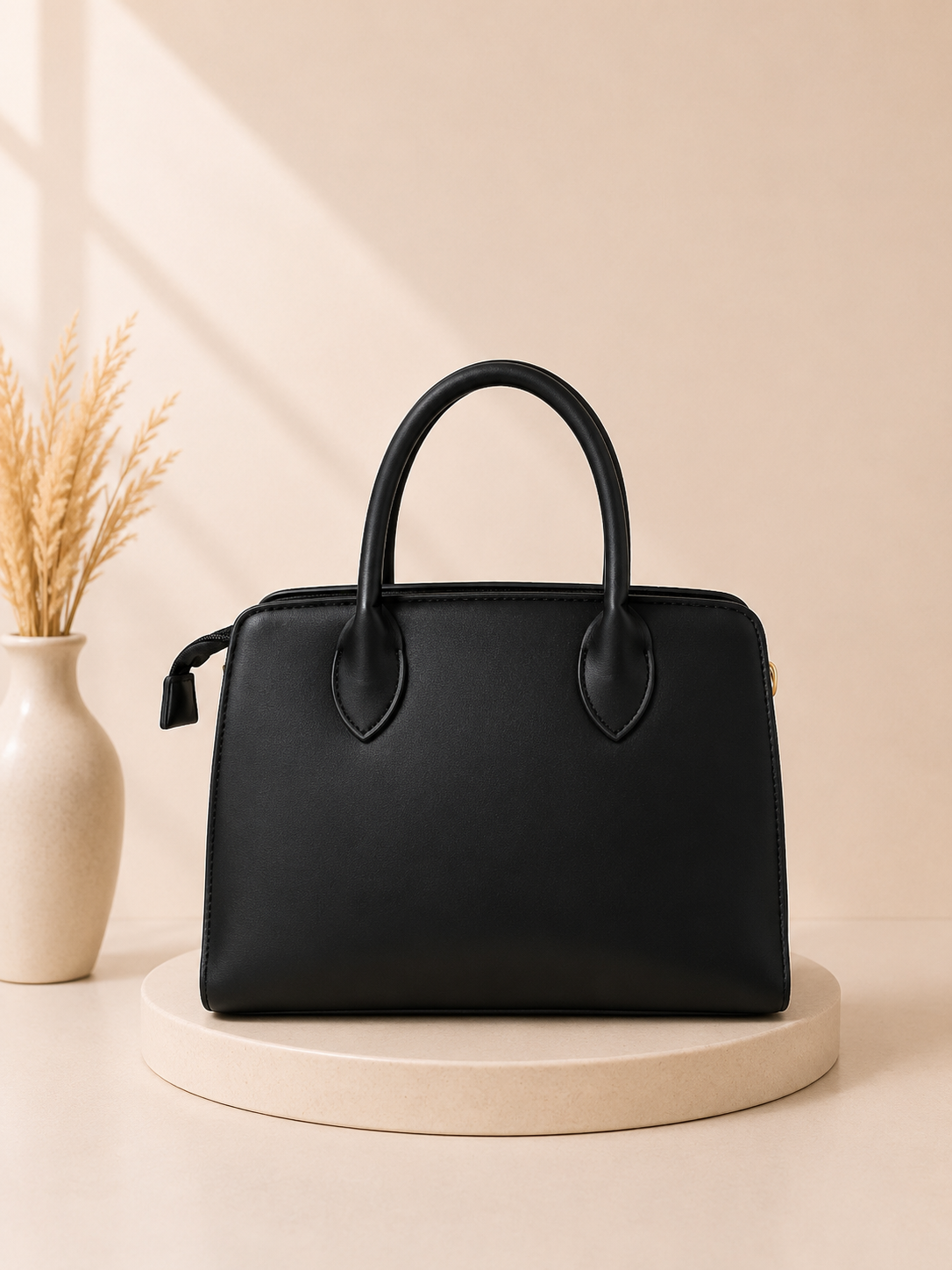 Aameelly Textured Black Structured Handbag