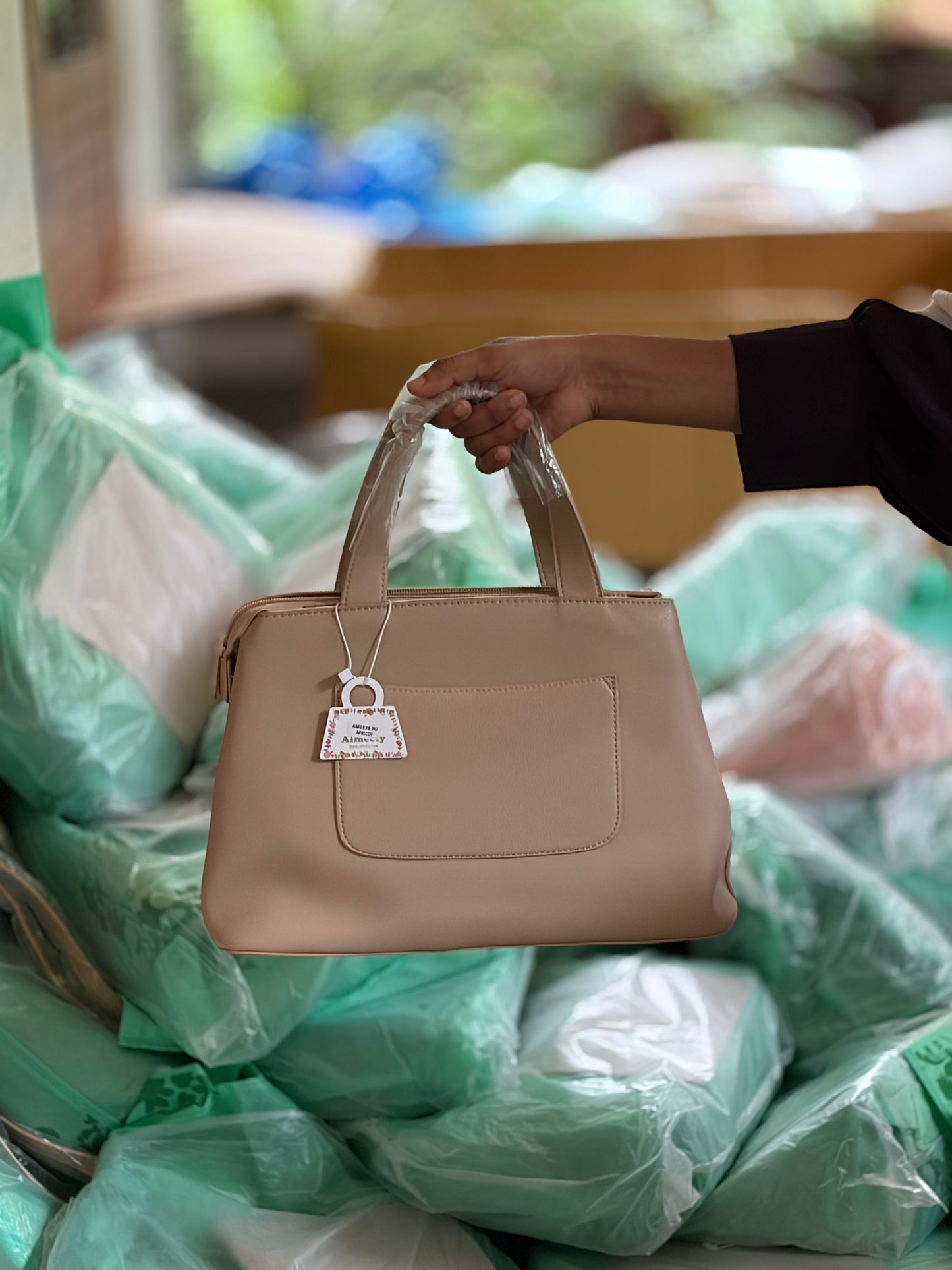 Elegant Beige Chain Tote Bag