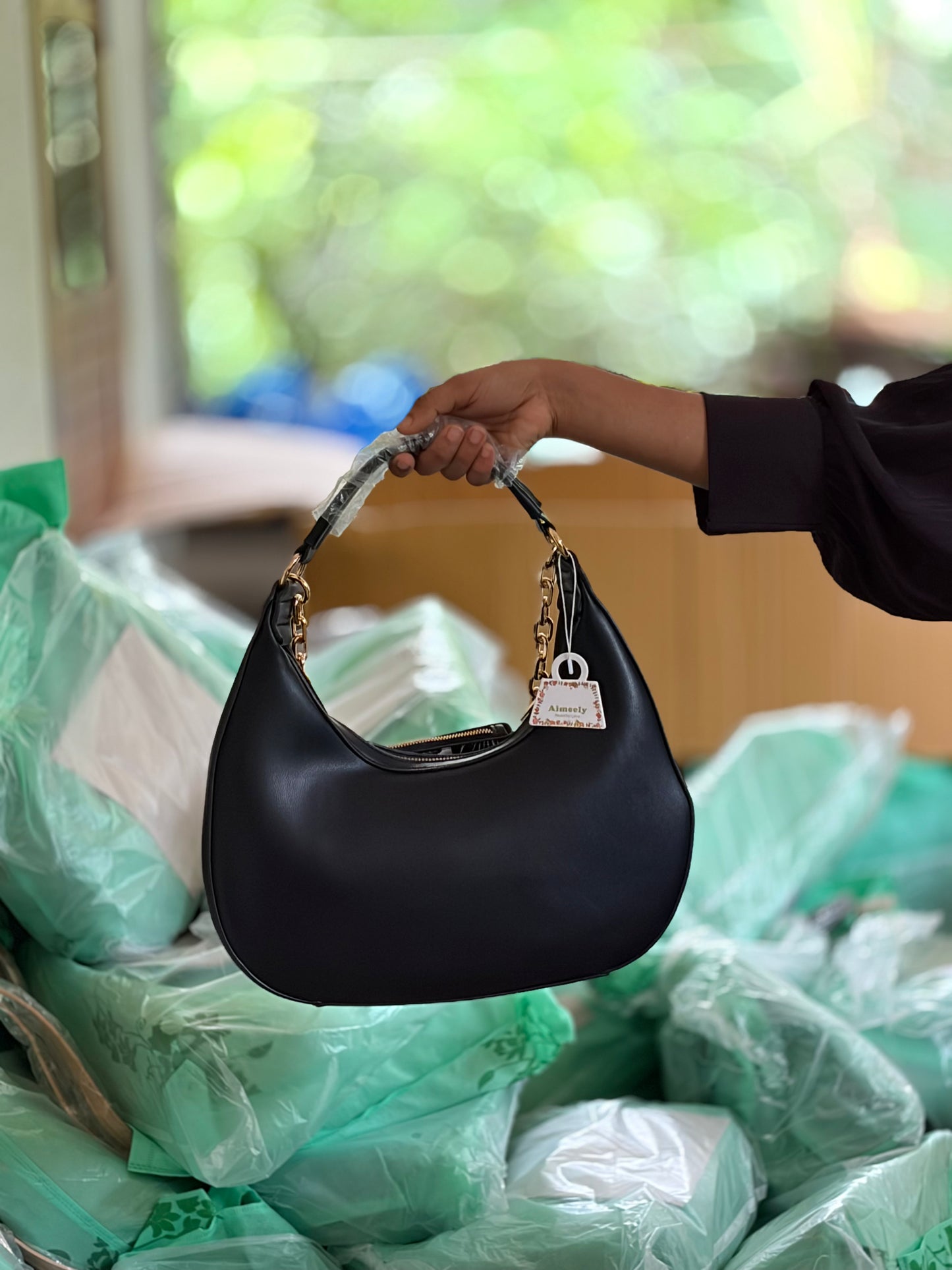 Classic Black Shoulder Bag with Pouch