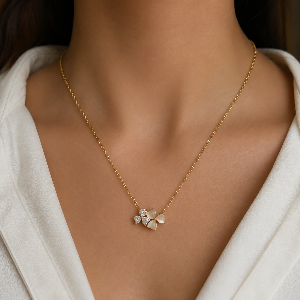 Mother of Pearl Clover Necklace